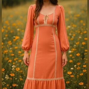 Vintage 70s Prairie Cottage Cottagecore Maxi Dress Hippie Gunne Style Size 6 XS